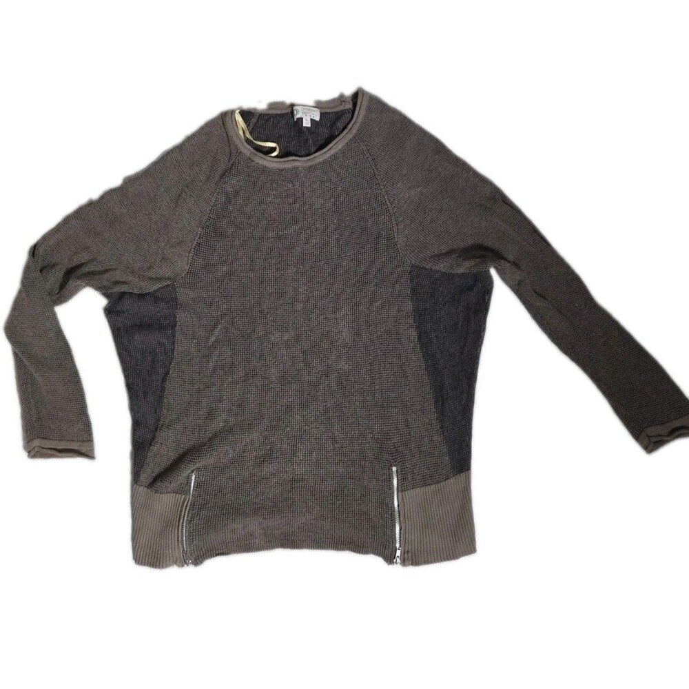 Democracy Active Duty Brown Black Colorblock Knit Sweater Side Zips Womens M GUC